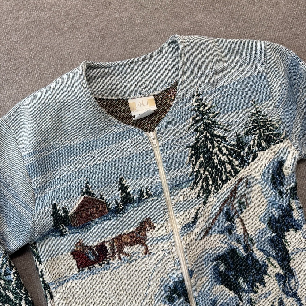 Vintage‎ Arts Unlimited Winter Scenic Tapestry Cotton Full Zip Pockets Jacket S